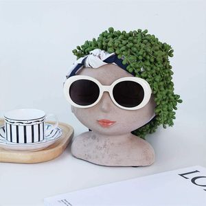 Hars Head Planter Face Standbeeld Flowerpot Vrouwelijke kunst vaas Indoor Outdoor Planten Potten