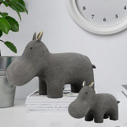 Hars Hippo Vader en Zoon Set Ornament voor Huis Decoratief Sculptuur Standbeeld van Woonkamer Kantoor Slaapkamer 240301