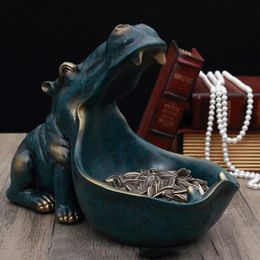 Résine Hippo Statue Hippopotame Sculpture Figurine Clé Bonbons Conteneur Articles Divers Support De Stockage Maison Table Artware Bureau Décor 240124