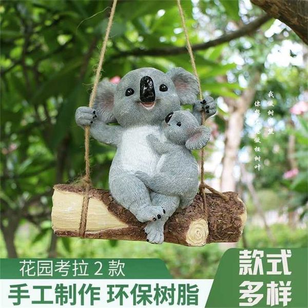 Resina Koala Balançando Estatueta de Jardim Ao Ar Livre Pendurado Ornamento Decoração Estátua Animal para Presentes de Criança 211108