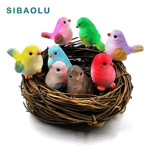 Hars kleine papegaai vogel nest beeldje dier model diy home decor miniatuur fee tuin bonsai decoratie accessoires moderne y0910