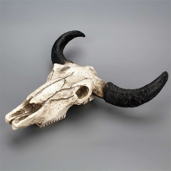 Résine Longhorn Cow Skull Head Décoration murale Décoration 3D Animal Wildlife Sculpture Figurines Artisanat Cornes pour la décoration de la maison 210329