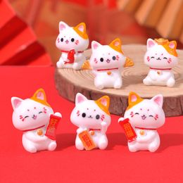 Resina mini lindo fortuna gato figura maneki neko 3d miniatura micro paisajismo casero de decoración de pasteles para el hogar