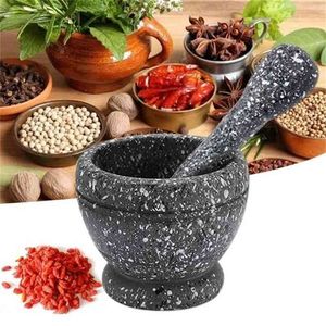 Hars Mortel Stamper Set Knoflook Herb Spice Mixing Mannend Crusher Bowl Restaurant Keukengereedschap 210712