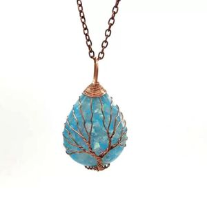 Pendentifs en résine fait à la main couleur or rose arbre de vie enveloppé collier pendentif en cristal en forme de goutte