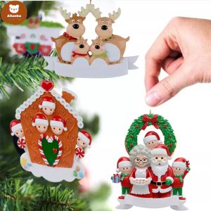 Résine personnalisé cerf famille de 2 3 4 5 6 arbre de Noël ornement mignon Santa cerfs hiver cadeau décorations de Noël weq