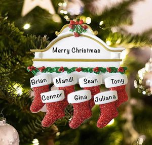 Famille de chaussettes de stockage personnalisé en résine de 2 3 4 5 6 7 8 Ornement d'arbre de Noël décorations créatives Pendants HH216253077336