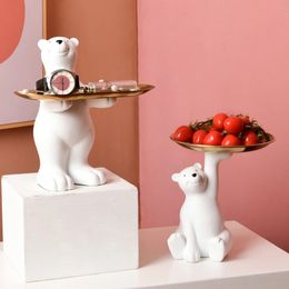 Résine ours polaire porte-clés Statue Figurine créative bureau à domicile stockage de bureau assiette de fruits bonbons divers plateau ornements décor 240219