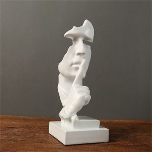 Hars Silence Standbeeld Samenvatting Statuettes Zeg geen hoormasker beeldhouwkunst voor kantoor Vintage Home Decor 210414