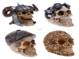 Simulación de resina Forma de cráneo Terrario Reptile Cueva de ocultación para adornos de decoración de peces de acuario Y2009224418859