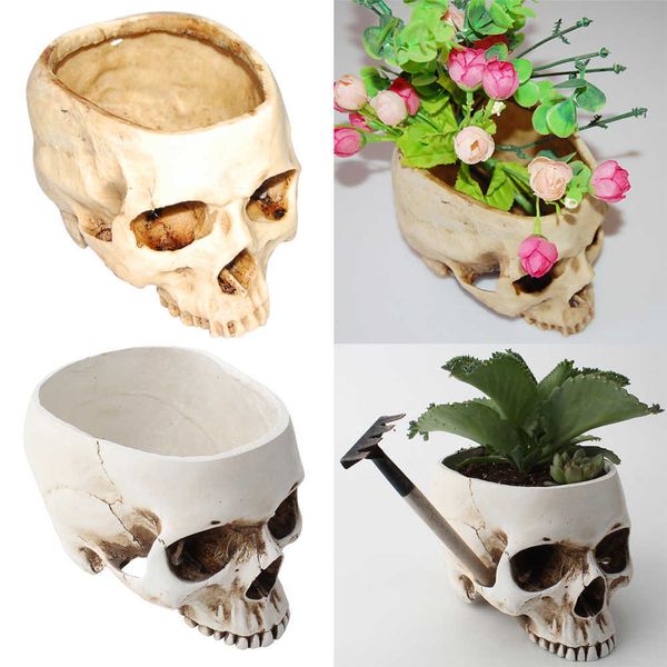 Maceta de resina con forma de calavera para flores, plato de fruta brillante, contenedor de almacenamiento, maceta para flores, maceta de Calavera, manualidades decorativas para el hogar, 210615