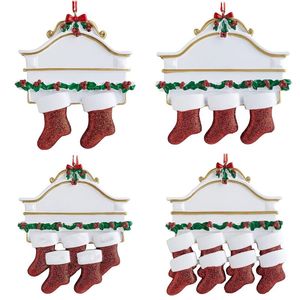 Chaussettes en résine Fournitures de décoration de Noël DIY Arts et artisanat Chaussette familiale 2 à 8 personnes Pendentifs Décorations d'arbre Ornements 4 95yj H1