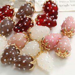 Colgante de resina con forma de fresa con puntos de perlas, collar DIY, pulsera, pendientes, colgantes, accesorios, accesorios para hacer joyas