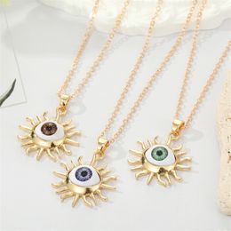 Résine soleil mauvais œil pendentif colliers cils colorés turc bleu oeil collier pour femmes bijoux