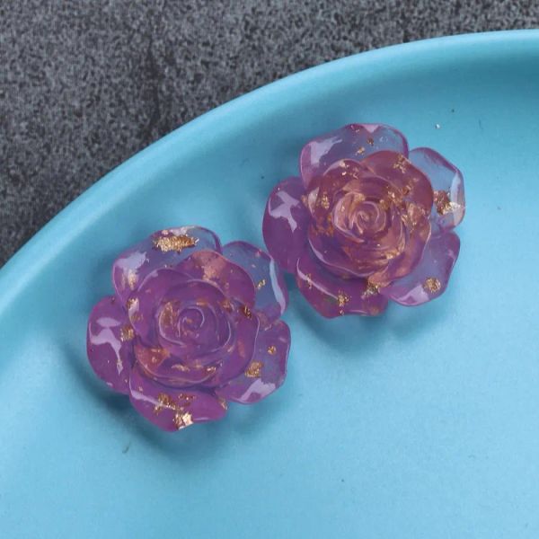 Résine Transparent bricolage Patch bijoux feuille d'or gelée violet Rose fleur demi oreille goujons matériel livraison directe perles en vrac Ot1Hv