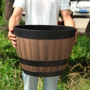 Hars Whisky Barrel Bloempot Ronde Planter Vintage Stijl Indoor Outdoor Garden Yard Patio El 211130