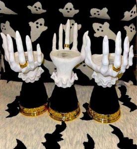 Bougeoir à main de sorcière en résine, bougeoir créatif à main fantôme pour Halloween, chandelier décoratif, artisanat d'art, ornements H2203361467
