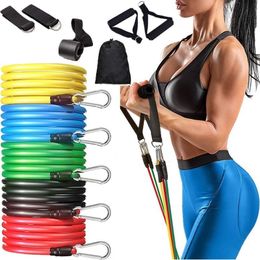 Weerstandsbanden 11stcs Weerstandsbanden 100 pond indoor draagbare fitnessapparatuur yoga home gym oefening training expander buis elastische trekkarpen 230417