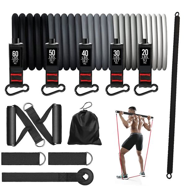 Bandes de résistance 200lbs Ensemble de bandes de résistance avec barre de fitness Entraînement Gym Corde de traction Yoga Latex Tube Sports Élastique Équipement d'exercice pour la maison 230729