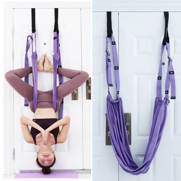 Bandes de résistance Sangle de yoga aérienne réglable Élastique Stretch Porte Ceintures suspendues Hamac Swing Fitness Handstand Corde Dispositif d'entraînement Femmes 230203