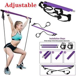 Bandes de résistance Kit de barre de Pilates réglable Fitness Sport Home Gym Workout Stick Exercice Yoga Bar avec bande de résistance Body Building Puller Rope HKD230710