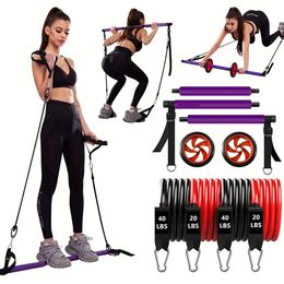 Bandas de resistencia Fitness Pilates Bar Kit con rodillo Ab para entrenamiento de abdominales Equipo de entrenamiento de fuerza central Gimnasio portátil en casa 231016