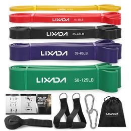 Bandas de resistencia Lixada 5 paquetes Pull Up Assist Set Loop Powerlifting Entrenamiento Ejercicio Estiramiento con espuma de anclaje de puerta