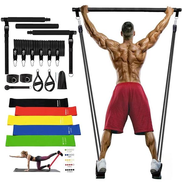 Bandas de resistencia Kit de barra de Pilates con juego de culturismo elástico para Fitness deportes cuerda de tracción palo banda de entrenamiento