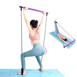 Weerstandsbanden Pilates Stick Bar met Weerstandsbanden Draagbare Fitness Pilates Bar Crossfit Bodybuilding Rubber Tube Bands Yoga Oefening Werk HKD230710