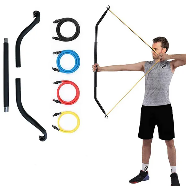Bandes de résistance Portable Workout Bow Gym Réglable Kit Full Body Exercise Bar Et Chest Muscle Builder