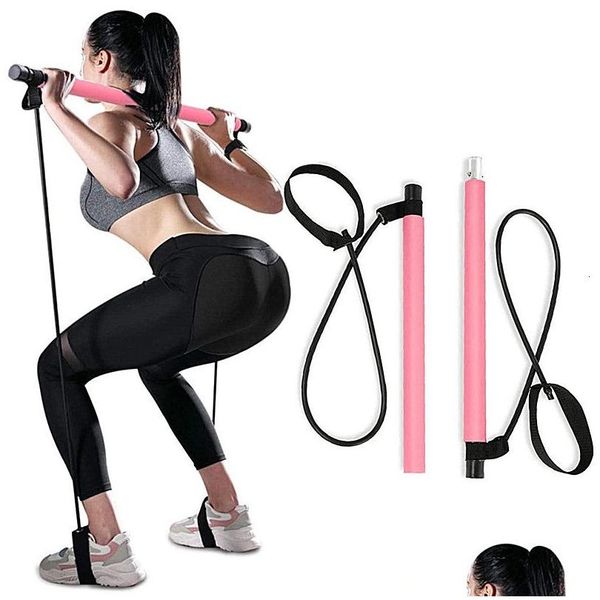 Bandes de résistance Portable Yoga Pilates Bar Stick avec un groupe Home Gym Muscle Toning Fitness Stiring Sports Body Workout Exercice Drop Dhgya