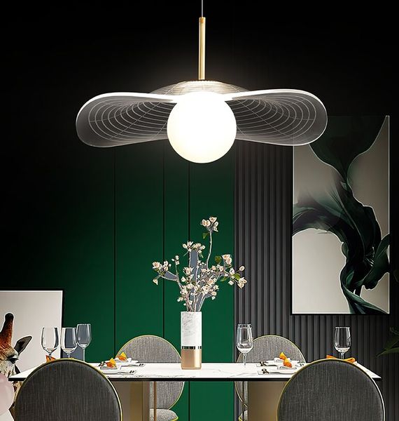 Lustre de restaurant nouvelle lumière de feuille de lotus lumière post-moderne chapeau de paille créatif de luxe barre commerciale lumière de salon de thé