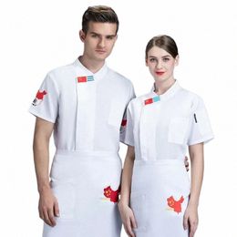 Restaurant Koksjas Hotel Keuken Kookkleding Vrouw Catering Chef Uniform Korte Mouw Koksjas Keuken Koken Ober Q8Vb #