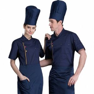 Restaurante Cocinero Ropa 2024 Verano Thin Cott Chef Coat Hombres y mujeres Catering Manga corta Uniforme de trabajo Chefs baratos Chaqueta J7DA #