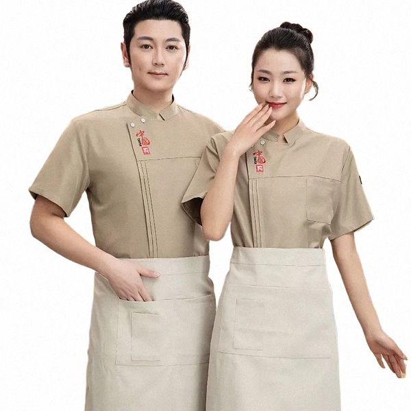 Restaurante Cocina Uniforme Servicio de comida Ropa de cocina Mujeres Hombres Cocinero Hotel Camarero Monos Servicio de comida Camisa de manga corta X0Dz #