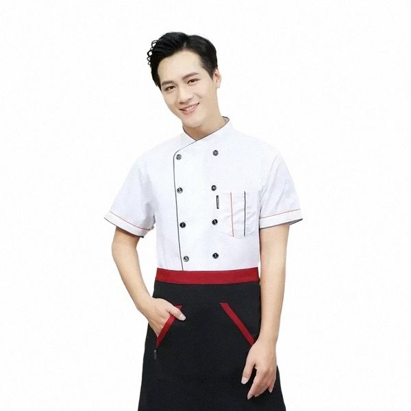 Service de restaurant Double Cuisine Aprs Veste Chef Food Sleeve Café Vestes Serveur Uniformes Court Lg Breasted A4rp #