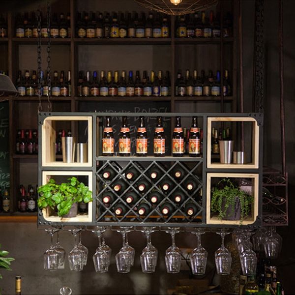 Casier à vin mural Vintage pour Restaurant, Bar suspendu, casier à verres à vin au plafond, rangement en bois massif, armoire à vin