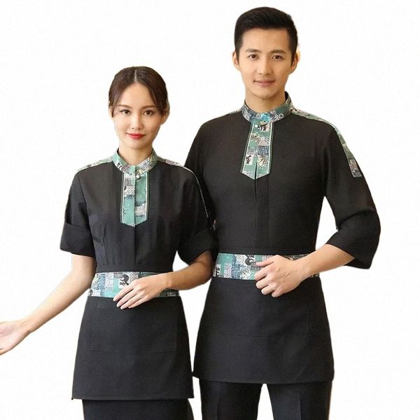 Restaurante Mujeres Monos Personal Blusa Limpieza del hotel Uniformes de camarero Cocina Cocinero Ropa Panadería Cafetería Camarero Uniforme p0T2 #