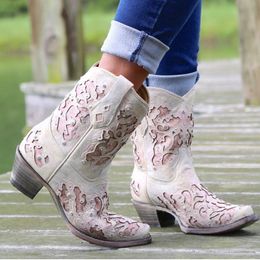 Wedge Ankle Cowboy Women 250 geborduurde gerichte teen Toe -dikke hakken groot formaat vrouwelijke westerse laarzen schoenen 230807 23 230