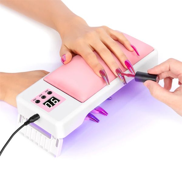 Repose 2 en 1 oreiller à main en cuir pliable avec lampe à UV LED vernis à ongles en gel doux repose-bras pour sèche-ongles coussin de repose-bras