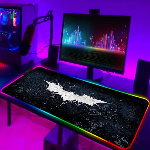 Rests Batmans-alfombrilla LED para ratón de Anime, accesorios de escritorio, alfombrilla para ratón teclado RGB para juegos, alfombrilla para ratón, almohadillas para Pc para jugadores