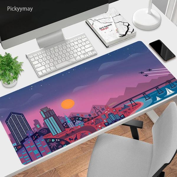 Repose Ville Néon Paysage Tapis de Souris Tapis de Souris de Jeu Anime XXL Ordinateur Grand Caoutchouc Bureau Clavier Tapis de Souris Tapis de Table 900x400