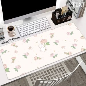 Rust schattig konijnmuis kussenbedrijf mousepad roze bloem grote bureaumatten es rand deskpads kawaii mausepad muismat 80x30 90x40