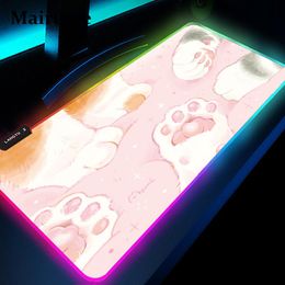 Reste mignon chat de la patte de chat pavé rgb rose doux grand couvercle de clavier drop shopping bourse de jeu de jeu kawaii LED Light Mousepad 35x90cm