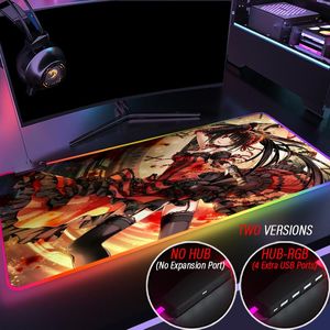 Rust DATUM EEN LIVE LED-licht mousepad Kurumi Tohka RGB aangepaste DIY kleurrijke oppervlak bureau muismat met HUB 4 poort USB waterdichte mat