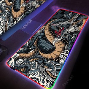 Repose Dragon Art tapis de souris Gamer RGB tapis de souris Xxl Pc ordinateur de jeu tapis de bureau en caoutchouc LED Mause Ped souris claviers périphériques tapis