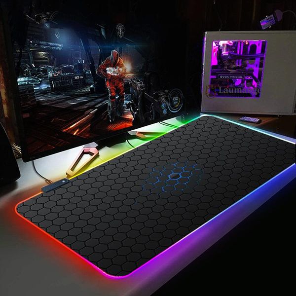 Reste en nid d'abeille personnalisé grand LED RVB Gaming Mouse Pad USB Data Mousepad Gamer Computer Keyboard Pad Mat