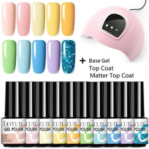 RESTS Lilycute 10/20 PCS Gel Ruin à ongles Gel de couleur avec une couche de lampe 36 W Set Glitter Hybrid Vernis Base Top Tabre Feste Off UV Nail Art Gel