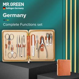 Reste Mr.Green Manucure Set Kit Pedicure Scissor Cuticule Utility Nail Clipper Nail Soins outils Tool 12pcs for Girl Dame Lady Men Gift