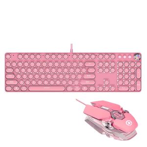 Repose clavier rose ensembles de souris tapis de souris gratuit LED blanc rétro-éclairé interrupteur vert échange à chaud clavier mécanique filaire USB 3200DPI souris muette